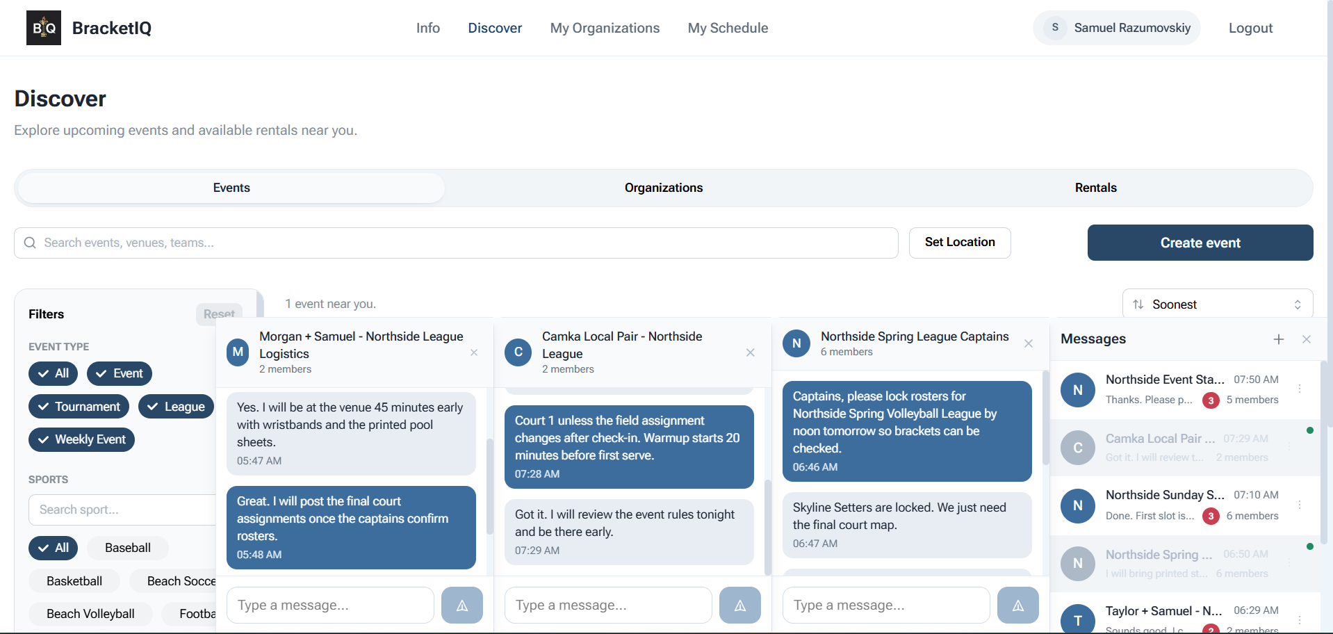 Web chat conversations and event updates view